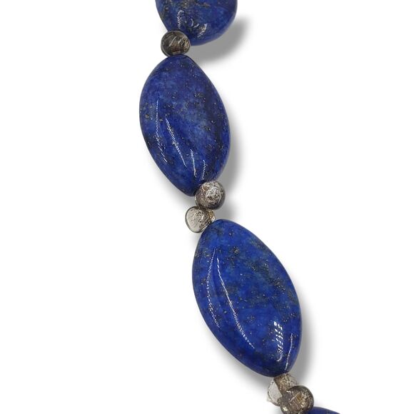 Blue Gold Speck Lapis Lazuli Oval Clear Glass Spacers Beaded Collar Necklace - Picture 4 of 9